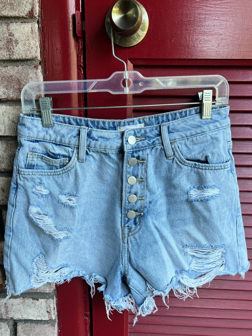 Altar'd State High Rise Distressed Light-Wash Denim Shorts Medium